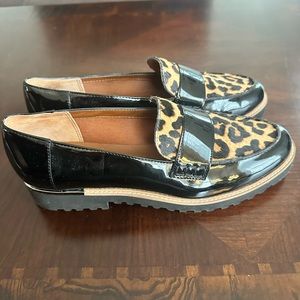 Franco Sarto Cheetah Print Black Patent Leather Loafers - Size:9.5 - New